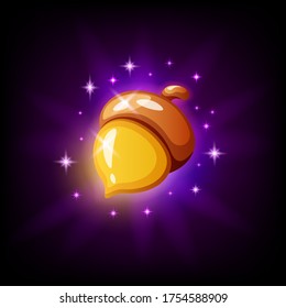 Golden Acorn game icon on black background, vector design for app user interface in cartoon style.