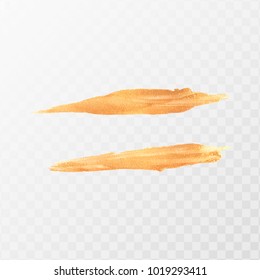Golden acrylic brush stroke. Painted texture on transparent background. Vector Illustration.
