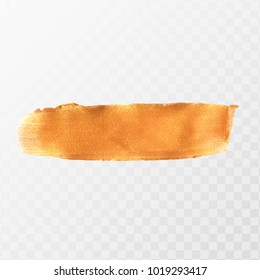 Golden acrylic brush stroke. Painted texture on transparent background. Vector Illustration.