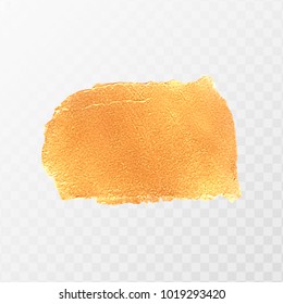 Golden acrylic brush stroke. Painted texture on transparent background. Vector Illustration.