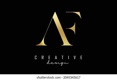 Golden AF a f letter logo concept with serif font and elegant style. Vector illustration icon with letters A and F.