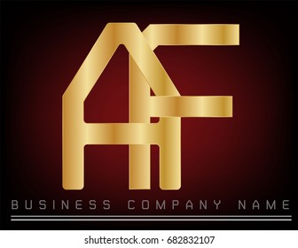 Golden AF Logo designs template, Vector illustration. Abstract vector logo in a metal gold color style