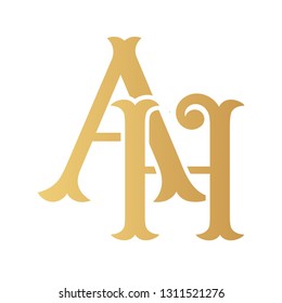 Golden AH monogram isolated in white.