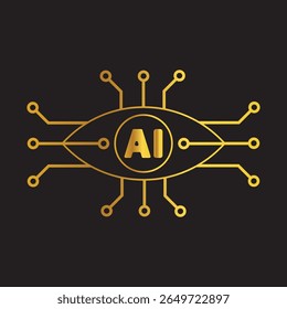 Golden AI Digital Eye with Futuristic Neural Circuit Design