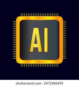 Ilustración de Ai dorada, procesador de inteligencia artificial, cpu