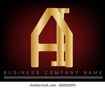 Golden AI Logo designs template, Vector illustration. Abstract vector logo in a metal gold color style