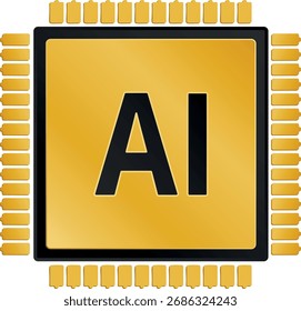 Golden AI Microchip without background