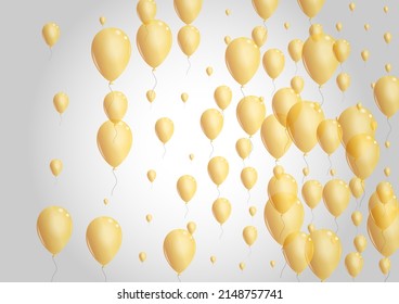 Golden Air Background Gray Vector. Confetti Falling Card. Gold Wedding Balloon. Toy Reflection Border.
