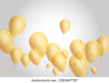 Golden Air Background Gray Vector. Surprise Flying Banner. Gold Birthday Ballon. Toy Present Border.