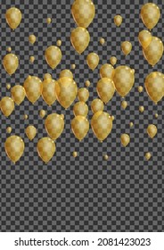 Golden Air Background Transparent Vector. Surprise Party Banner. Yellow Inflatable Confetti. Balloon Streamers Set.
