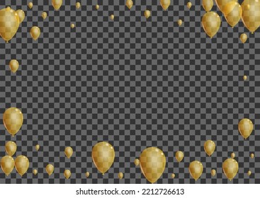 Golden Air Background Transparent Vector. Toy Fest Frame. Yellow Isolated Surprise. Baloon Rubber Border.