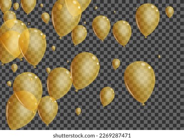 Golden Air Background Transparent Vector. Toy Light Template. Yellow Decoration Surprise. Helium Shine Design.