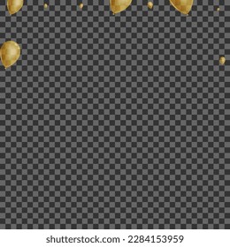 Vector transparente de fondo de aire dorado. Marco de símbolo de juguete. Globo gráfico de oro. Tarjeta Shine Confetti.