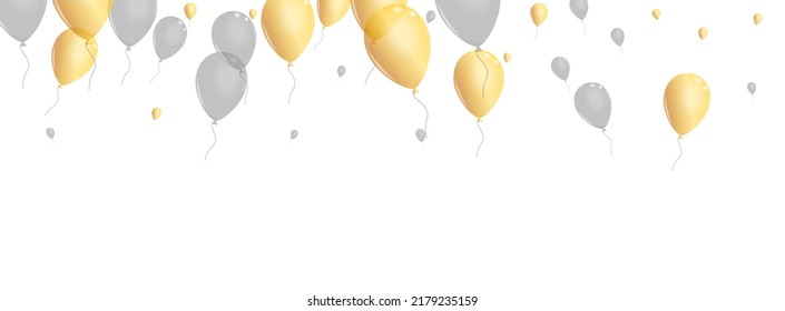 Vector blanco de fondo de aire dorado. Antecedentes del Toy Party. Globo De Decoración Plata. Ilustración De Regalo De Sorpresa.
