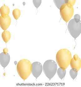 Golden Air Background White Vector. Baloon Ceremony Illustration. Gold Carnival Surprise. Toy Graphic Design.