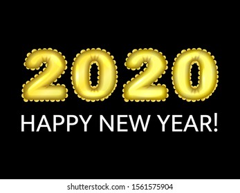 Golden air ballons in form of 2020 date. Vector illustration