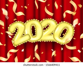 Golden air ballons in a form of 2020 date. Vector illustration