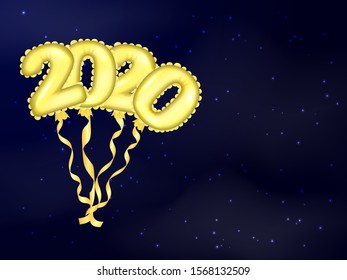 Golden air ballons in form of 2020 date. Vector illustration