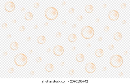 Golden Air Bubbles Of Champagne, Prosecco, Seltzer, Soda, Sparkling Wine. Carbonated Drink Texture. Fizzing Water Background. Vector Realistic Illustration.