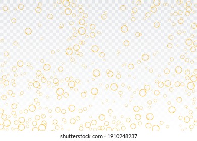 Golden air bubbles, oxygen, champagne crystal clear, isolated on a transparent background of modern design. Vector illustration of eps 10.