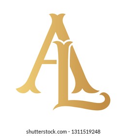 Golden AL monogram isolated in white.