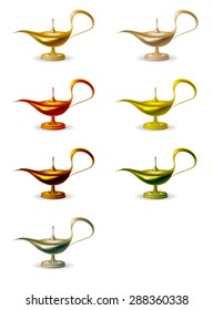 Golden Aladdin lamp set vector