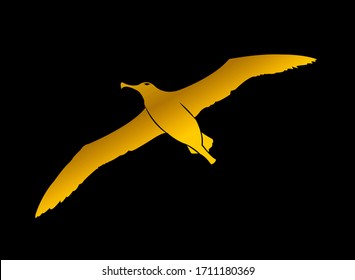 Golden Albatross isolated on black background. Vector. Albatross Icon. Digitally drawn illustration.