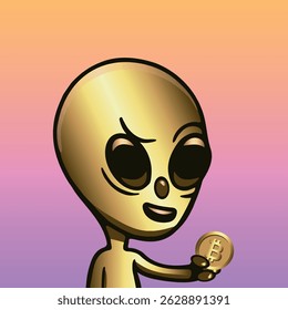 Golden alien crypto currency coin. 