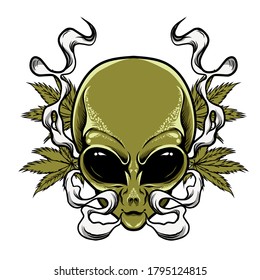 golden alien head on white background