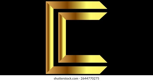 Golden Alphabet c Isolated On Black Background, Shiny Alphabet c Vector Illustration.	