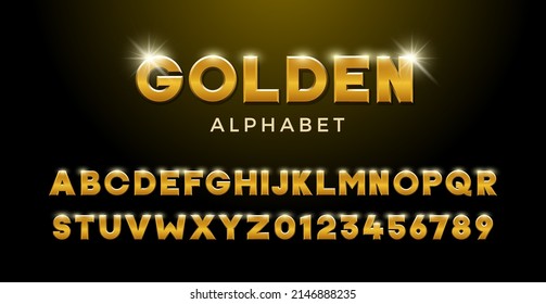 Golden Alphabet. Gold font 3d effect typography elements based on casinos, games, award and winning related subjects. Mettalic luxury and premium three dimensional typeface