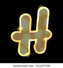 Golden alphabet with highlights on a dark background. Letter H.