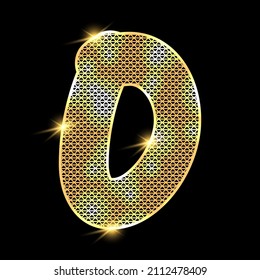 Golden alphabet with highlights on a dark background. Number 0.