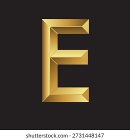 golden alphabet letter E vector shine 3D art typeface illustration