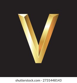 golden alphabet letter V vector shine 3D art typeface illustration