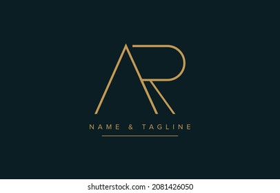 Golden Alphabet letters monogram logo AR or RA