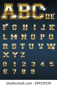 Golden Alphabet and Numbers.
Stock Vector.