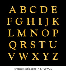 Golden alphabet on a black background