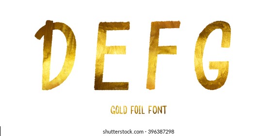 Golden alphabet vector letters D, E, F, G on a white background, glitter letters. Title. Golden alphabet. Gold badge. Gold foil font.