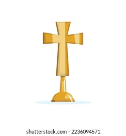 Golden altar cross. Catholic symbol. Church item