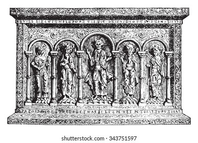 Golden Altar of the eleventh century, vintage engraved illustration. Industrial encyclopedia E.-O. Lami - 1875.
