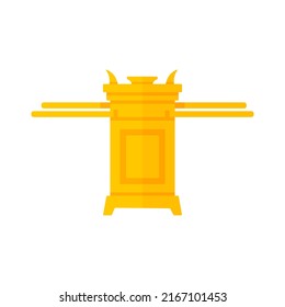 Golden altar of incense in temple of Solomon. Ritual  in the jewish religion. Cartoon flat style. Vector illustration.