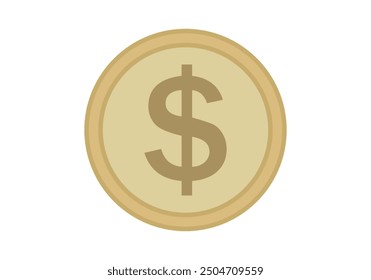 Golden American dollar coin on white background