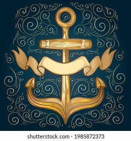 Golden anchor - decorative nautical emblem