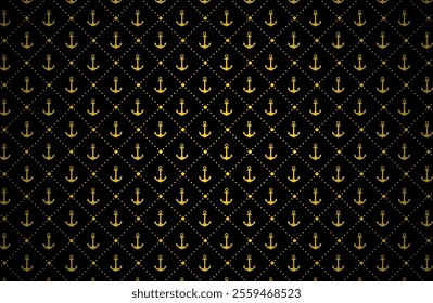 Golden anchor pattern on black