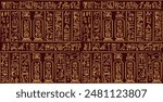Golden ancient egyptian hieroglyphs alphabet pattern over dark wine background. Ancient egyptian and ancient culture concept