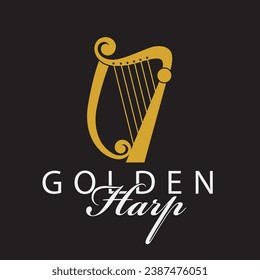 golden ancient harp icon isolated on black background