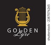 golden ancient lyre icon isolated on black background