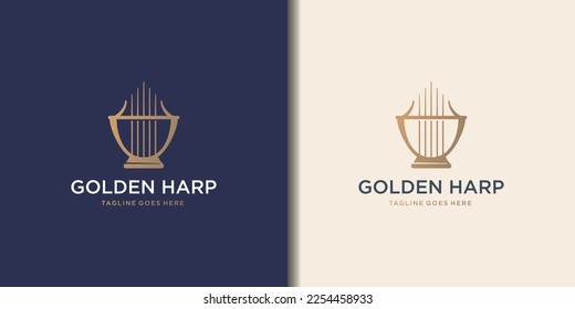 golden ancient lyre icon isolated on white and dark background. golden harp inspiration.