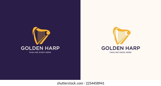 golden ancient lyre icon isolated on white and dark background. golden harp inspiration.